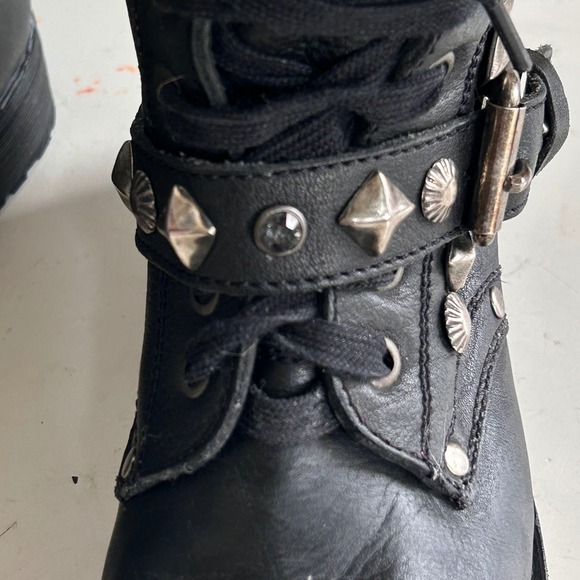 Ash Combat Boots women's size 37.5 / 7.5 Black Leather Studded Buckle Moto Punk - Picture 10 of 12